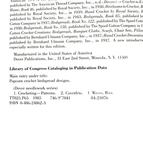 POPCORN CROCHET BEDSPREAD DESIGNS DOVER NEEDLEWORK By Rita Weiss Very Good Read - Picture 3 of 13